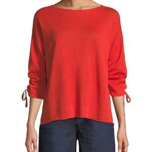 Eileen Fisher Sweater Organic Orange Linen Tie-Cuff Women’s Size Medium